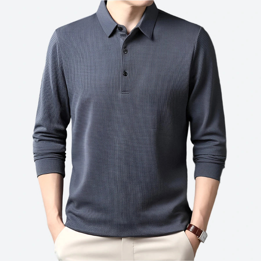 Textured Long-Sleeve Casual Polo Shirts