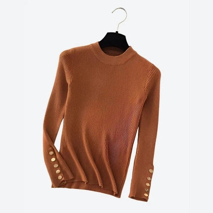 Trendy Button-Sleeve Ribbed Knit Sweaters