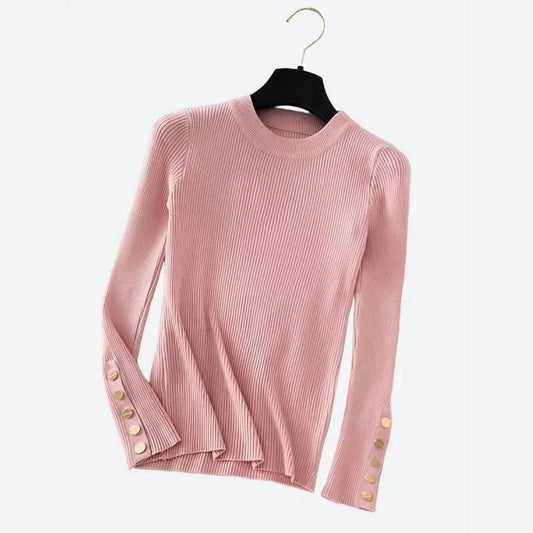 Trendy Button-Sleeve Ribbed Knit Sweaters