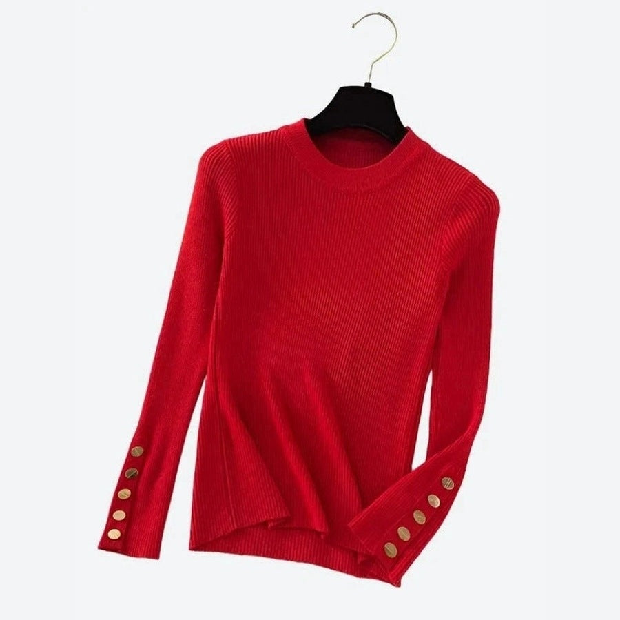 Trendy Button-Sleeve Ribbed Knit Sweaters