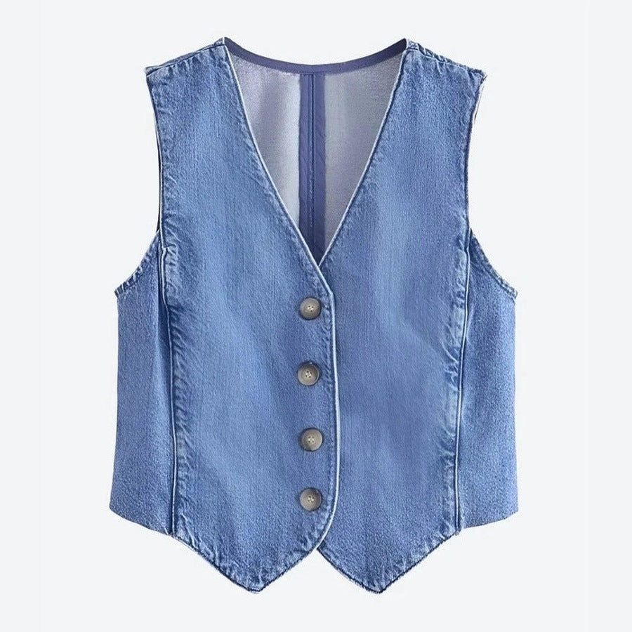 Trendy Buttoned Denim Vests