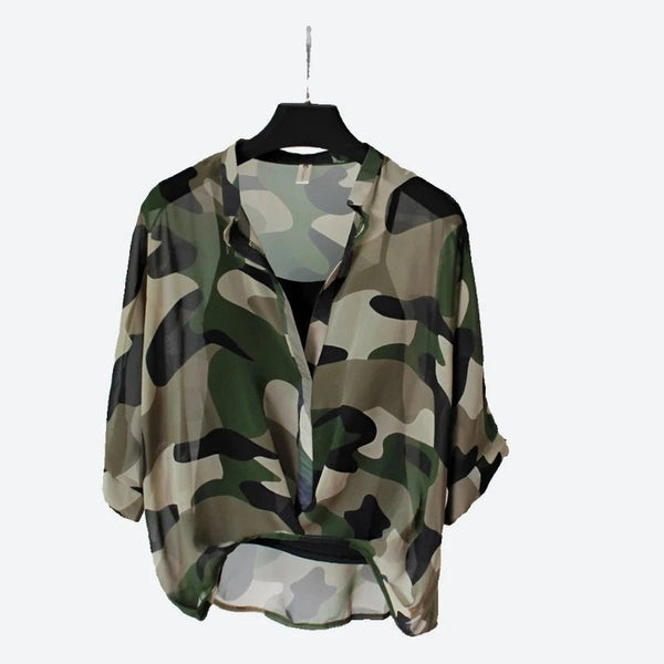 Trendy Camouflage Print Blouses