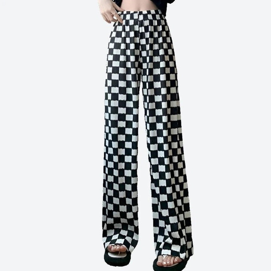 Trendy Checkerboard Wide-Leg Pants