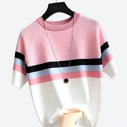 Trendy Color Block Short Sleeve Tops