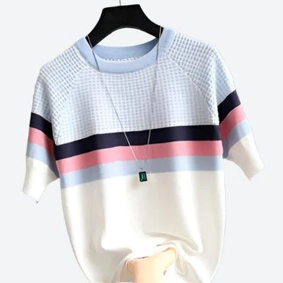 Trendy Color Block Short Sleeve Tops