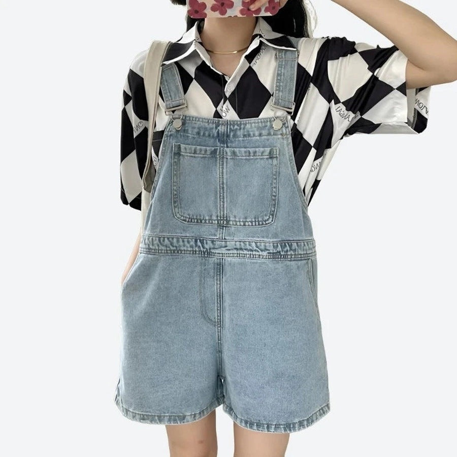 Trendy Denim Overall Relaxed Fit Shorts