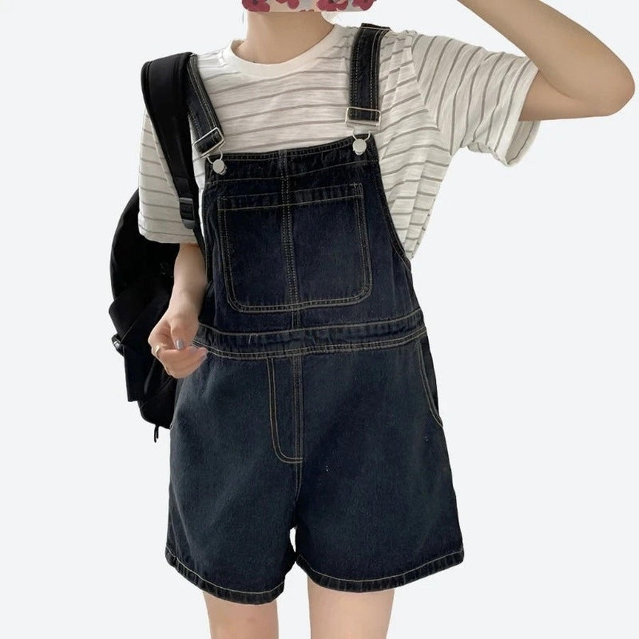 Trendy Denim Overall Relaxed Fit Shorts