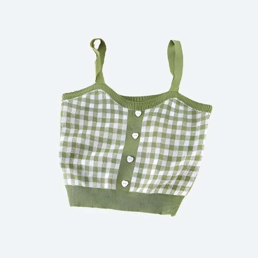 Trendy Gingham Button-Front Crop Tops