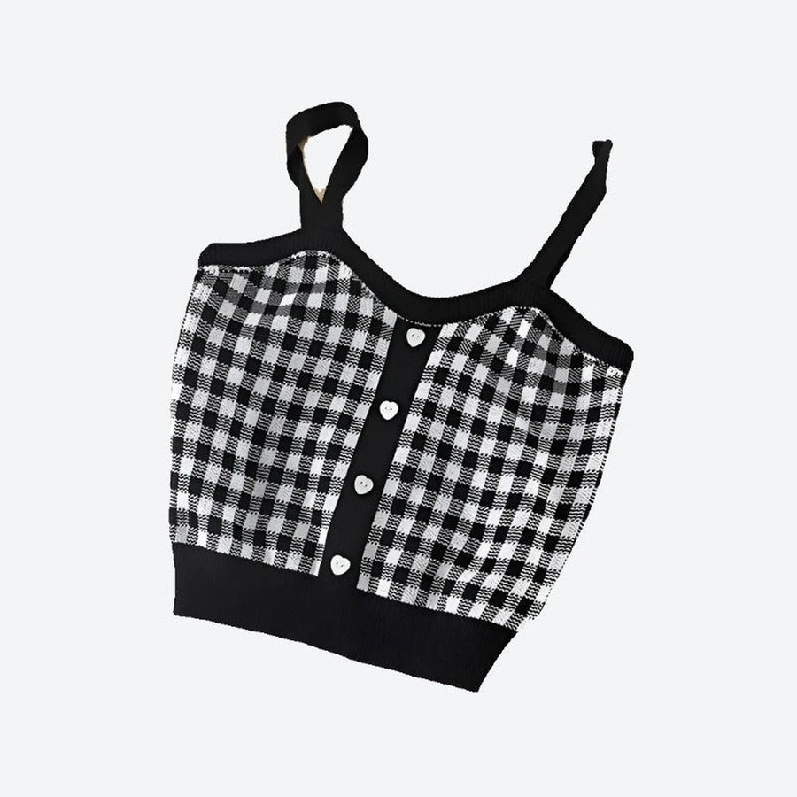 Trendy Gingham Button-Front Crop Tops