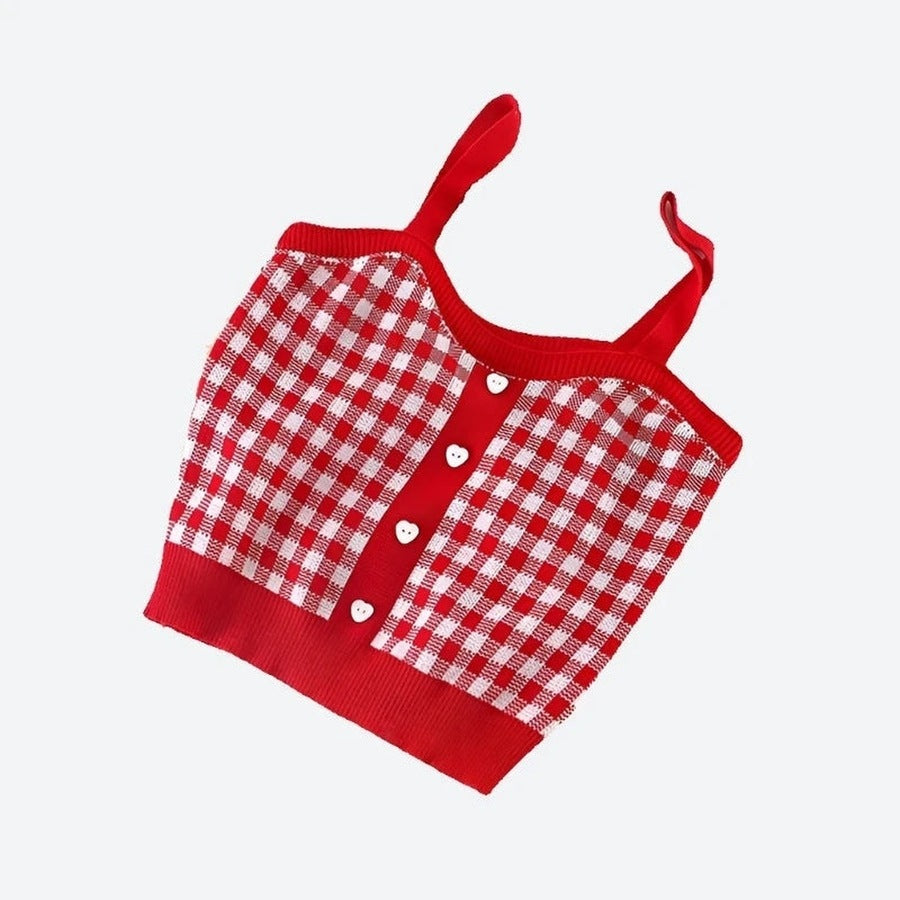 Trendy Gingham Button-Front Crop Tops