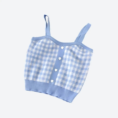 Trendy Gingham Button-Front Crop Tops