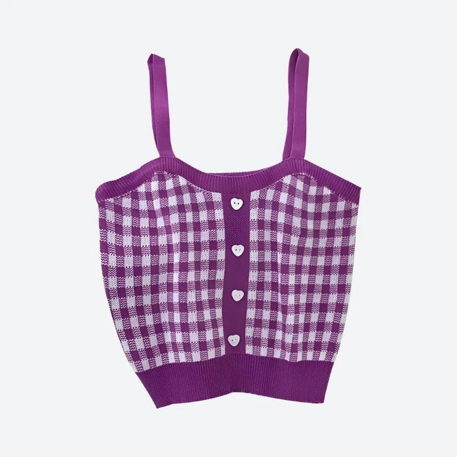 Trendy Gingham Button-Front Crop Tops