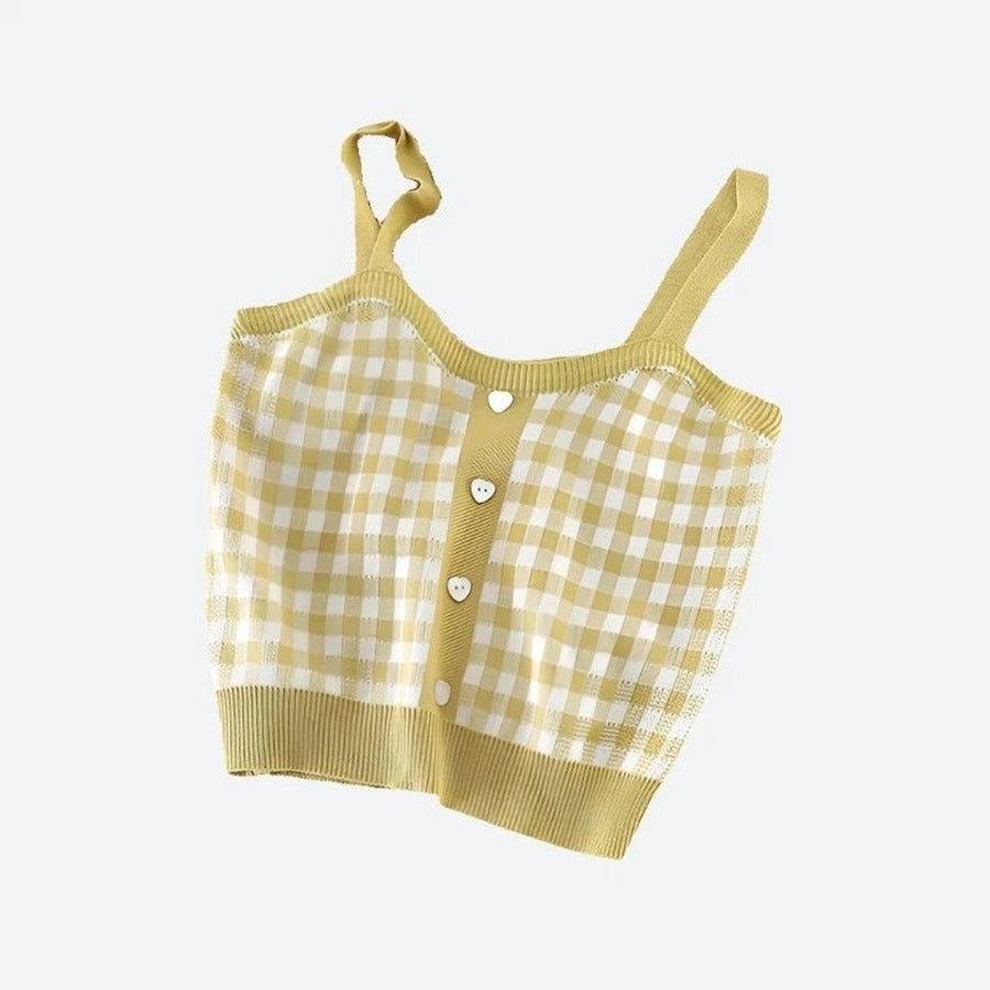 Trendy Gingham Button-Front Crop Tops