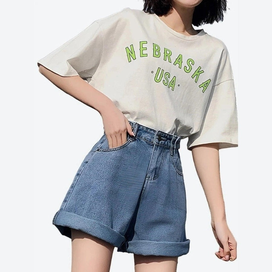 Trendy High-Waist Rolled Hem Shorts