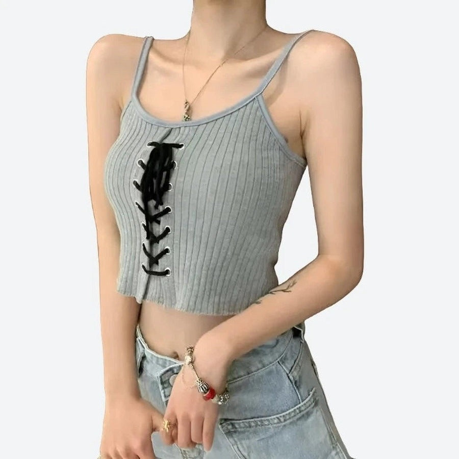 Trendy Lace-Up Crop Tank Tops