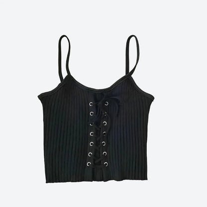 Trendy Lace-Up Ribbed Crop Tops