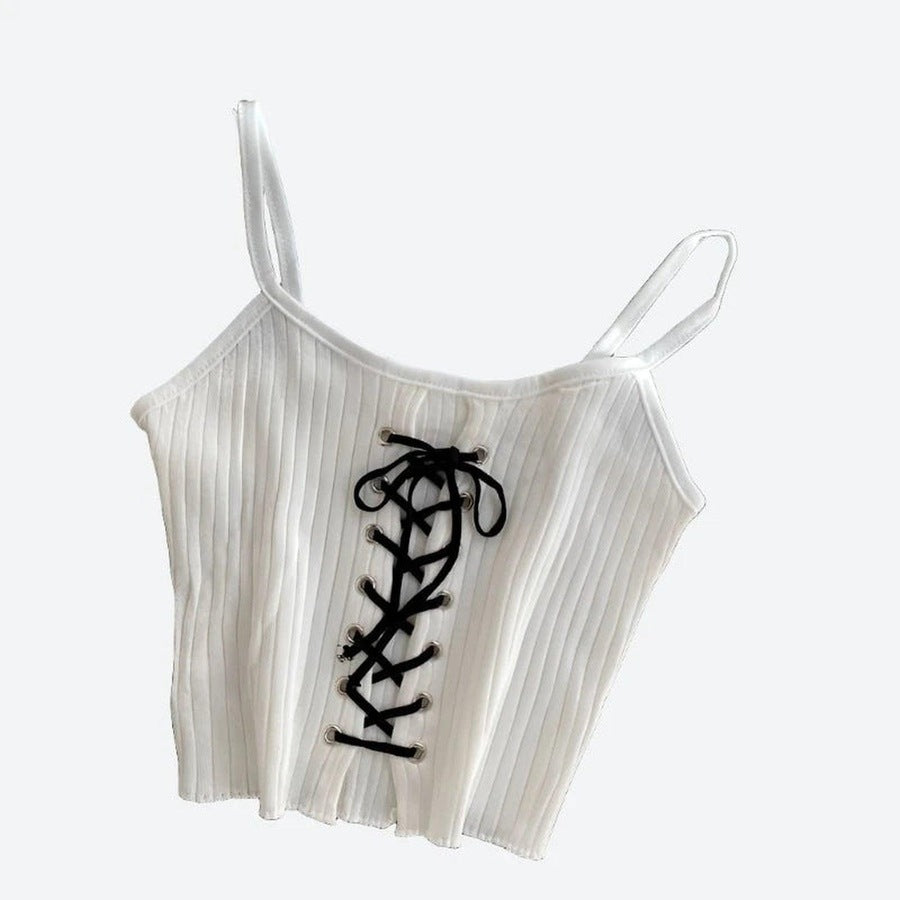 Trendy Lace-Up Ribbed Crop Tops