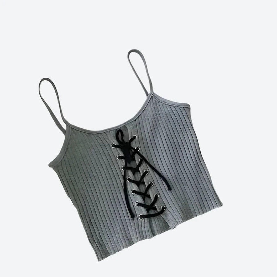 Trendy Lace-Up Ribbed Crop Tops