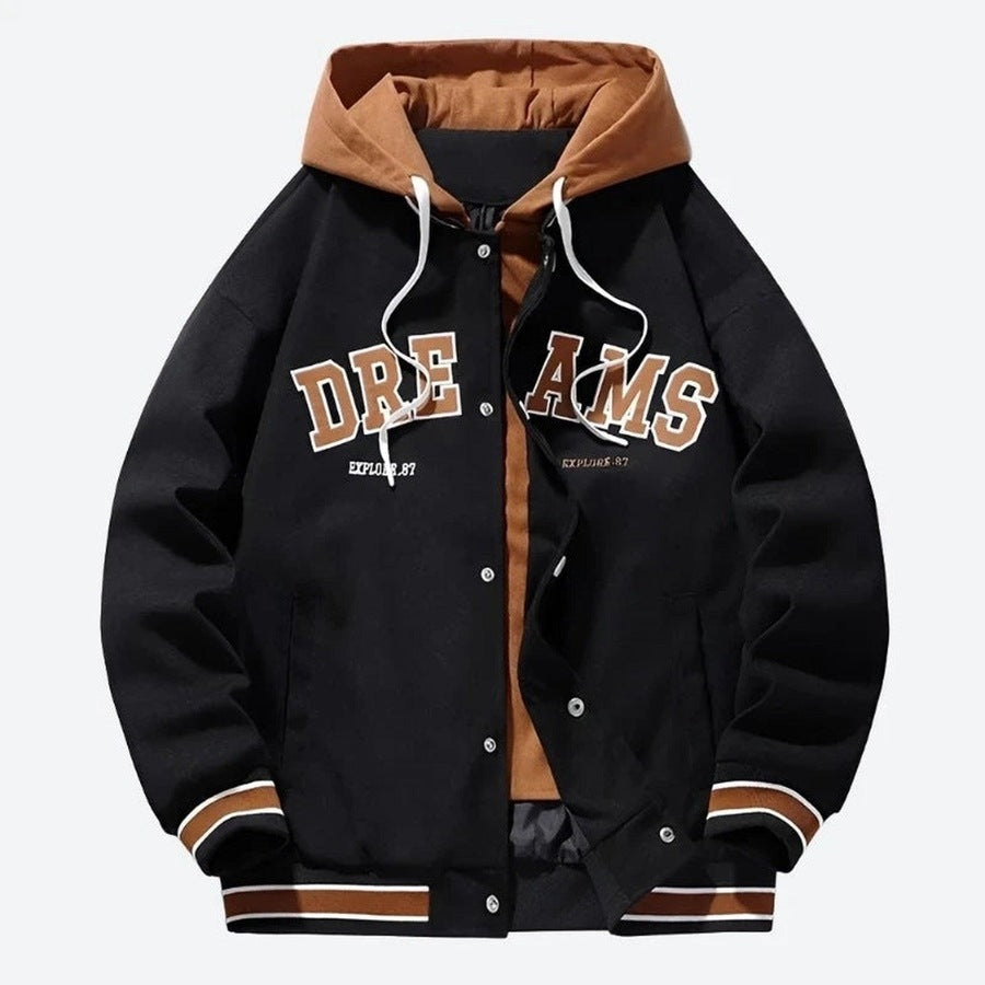 Trendy Letterman Hooded Bomber Jackets