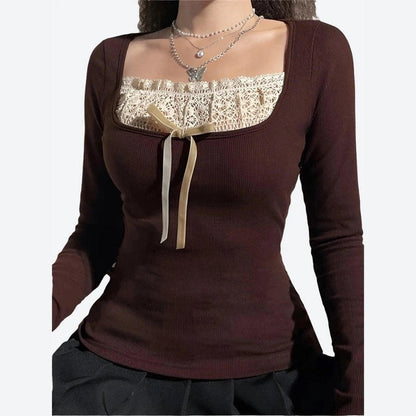 Trendy Long Sleeve Square Neck Tops