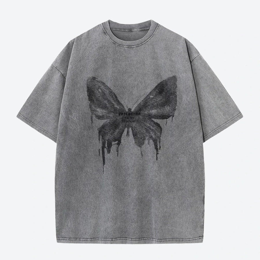 Trendy Oversized Butterfly Print Tees