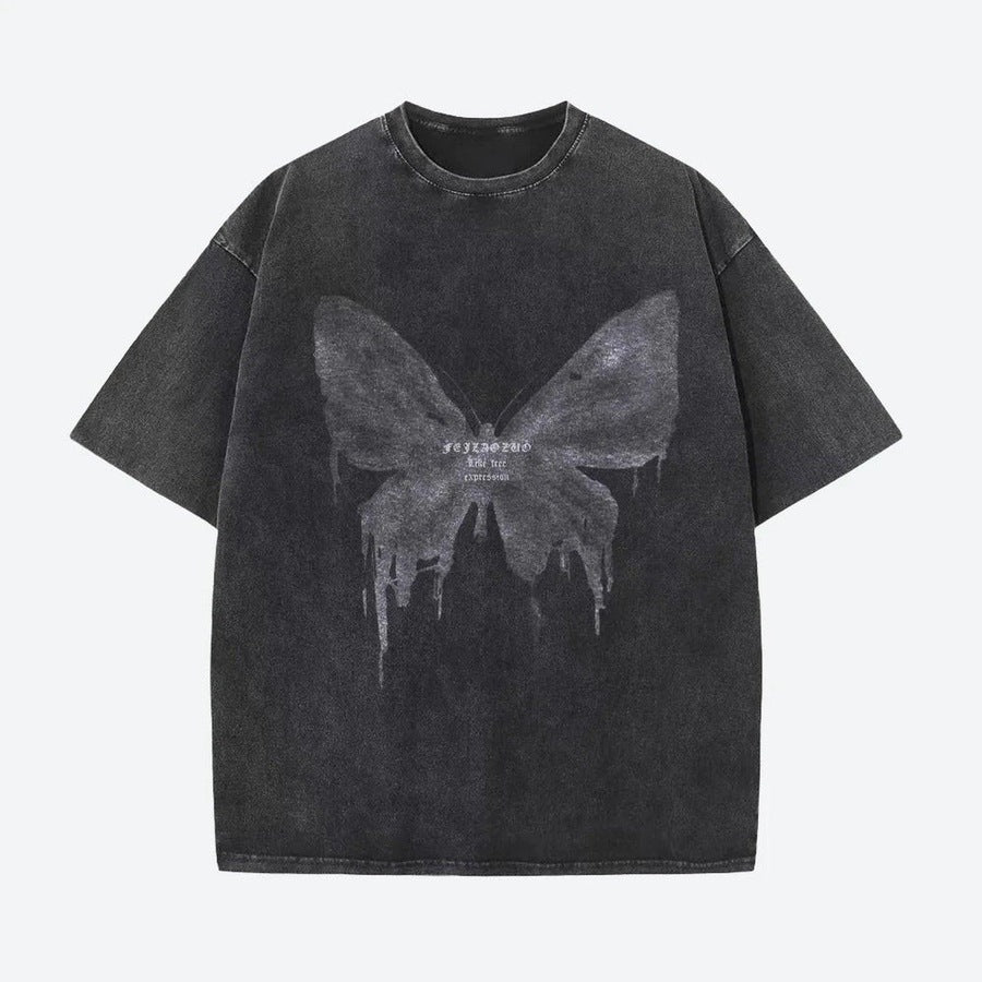 Trendy Oversized Butterfly Print Tees