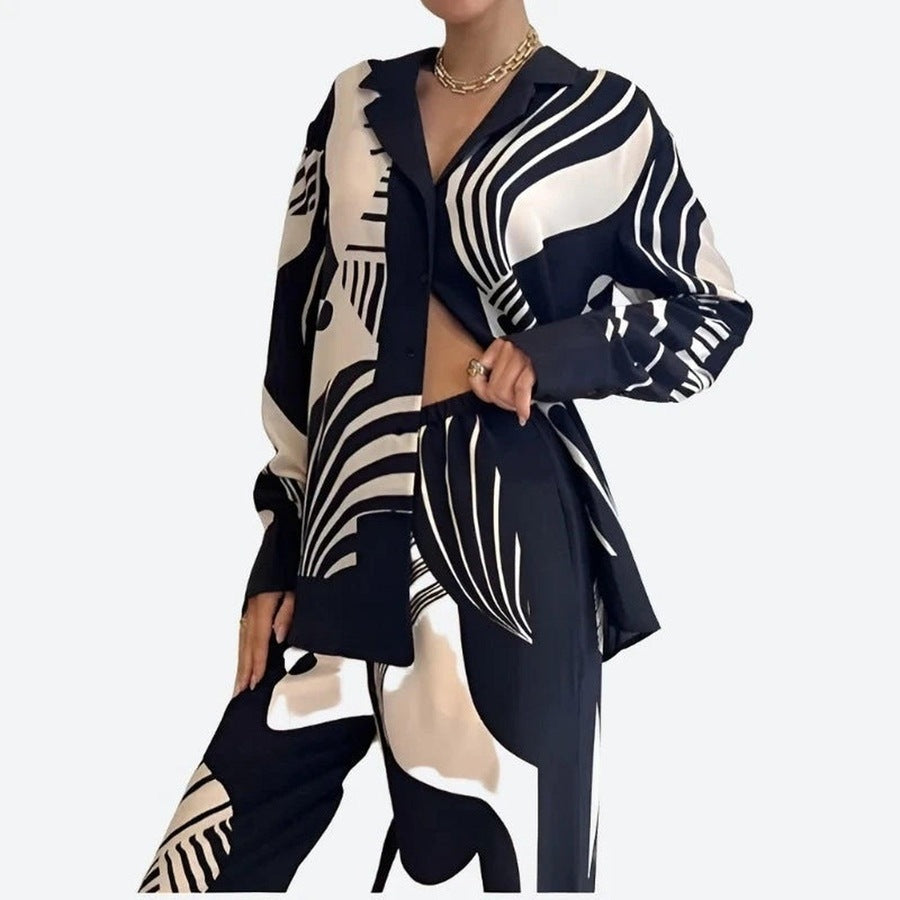 Trendy Printed Long-Sleeve Pajama Set