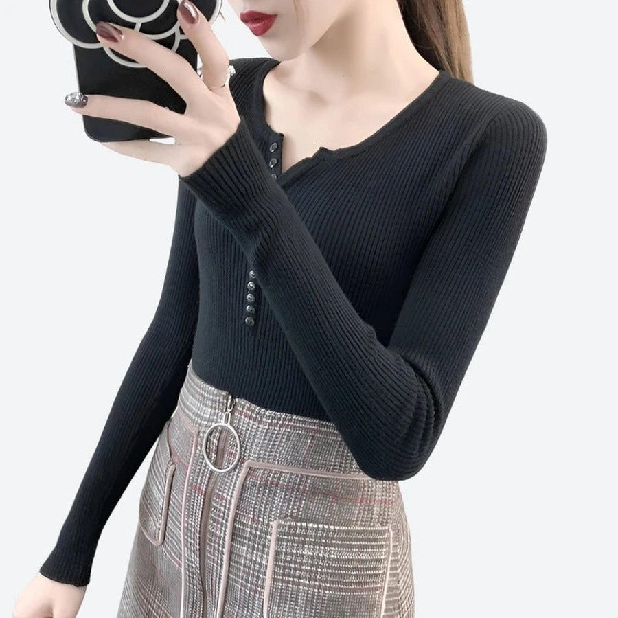 Trendy Ribbed Button-Front Knit Tops