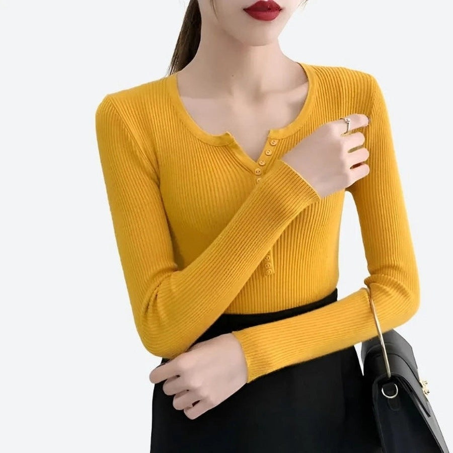 Trendy Ribbed Button-Front Knit Tops