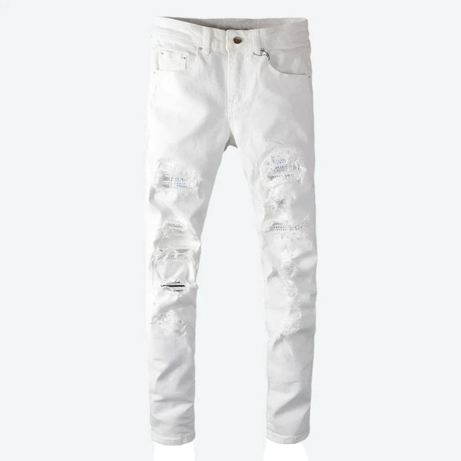 Trendy Ripped Distressed White Denim Jeans