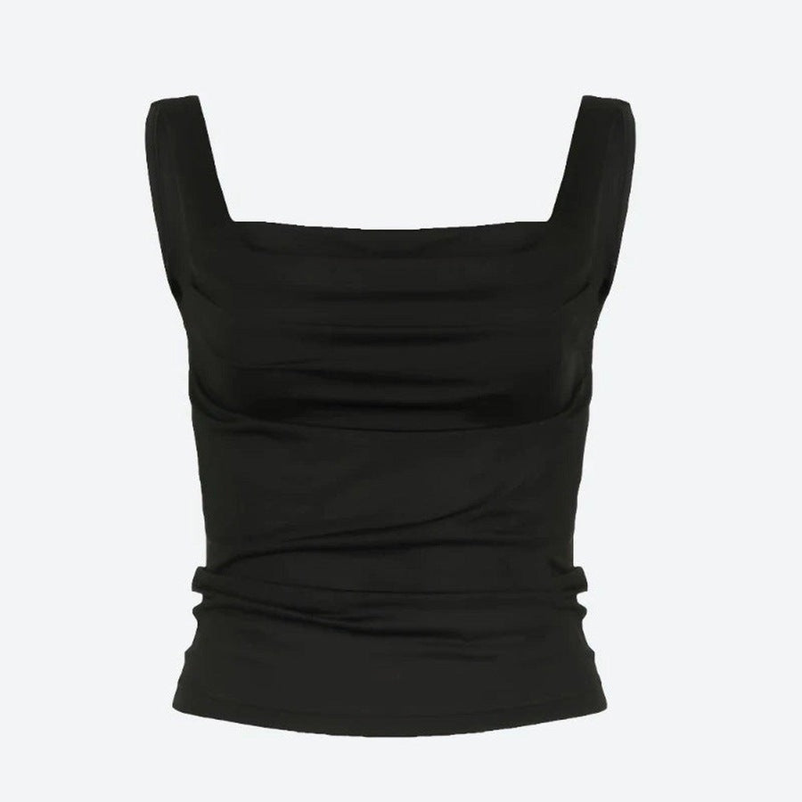 Trendy Ruched Square Neck Tank Tops