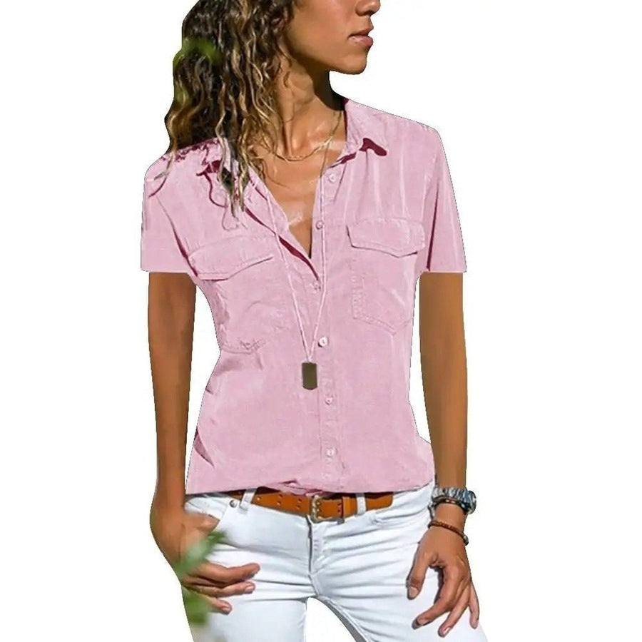 Trendy Short Sleeve Button-Up Blouses