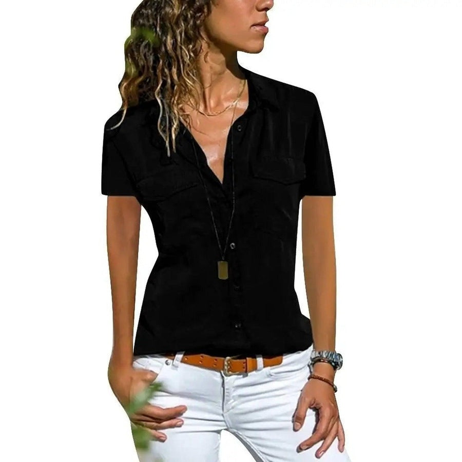 Trendy Short Sleeve Button-Up Blouses