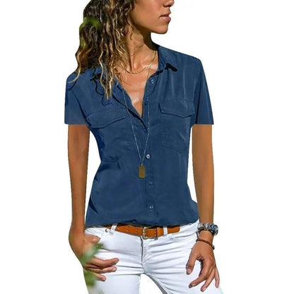 Trendy Short Sleeve Button-Up Blouses