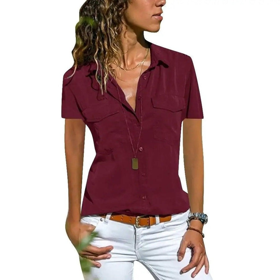 Trendy Short Sleeve Button-Up Blouses