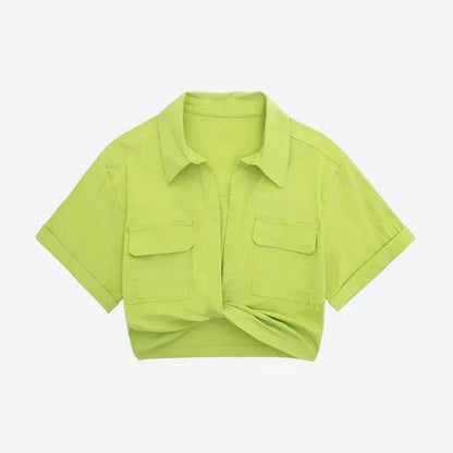 Trendy Short Sleeve Cropped Button-Ups