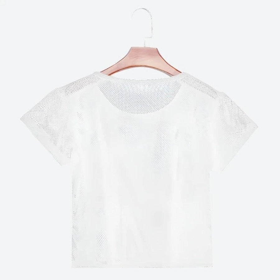 Trendy Short-Sleeve Mesh Crop Tops