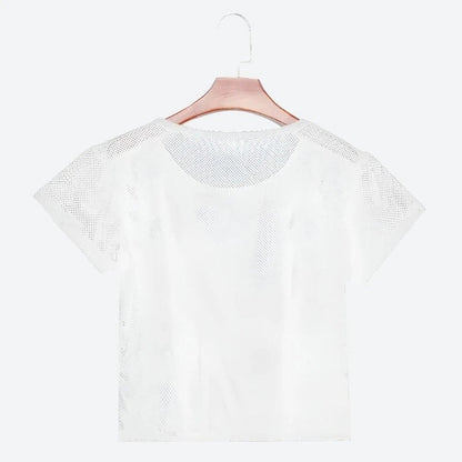 Trendy Short-Sleeve Mesh Crop Tops