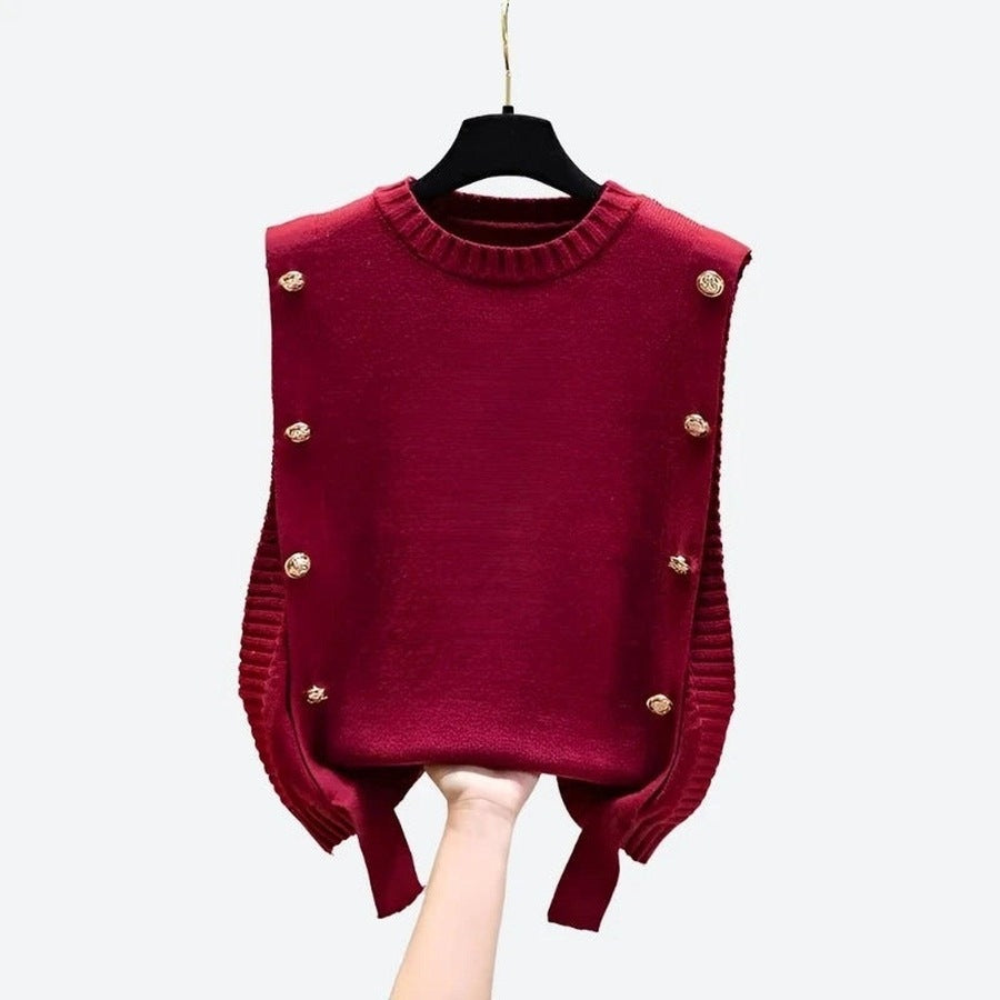 Trendy Side-Button Sleeveless Knit Sweaters