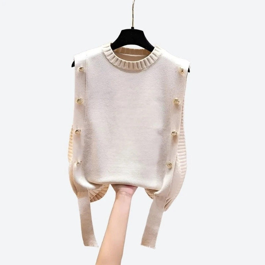 Trendy Side-Button Sleeveless Knit Sweaters