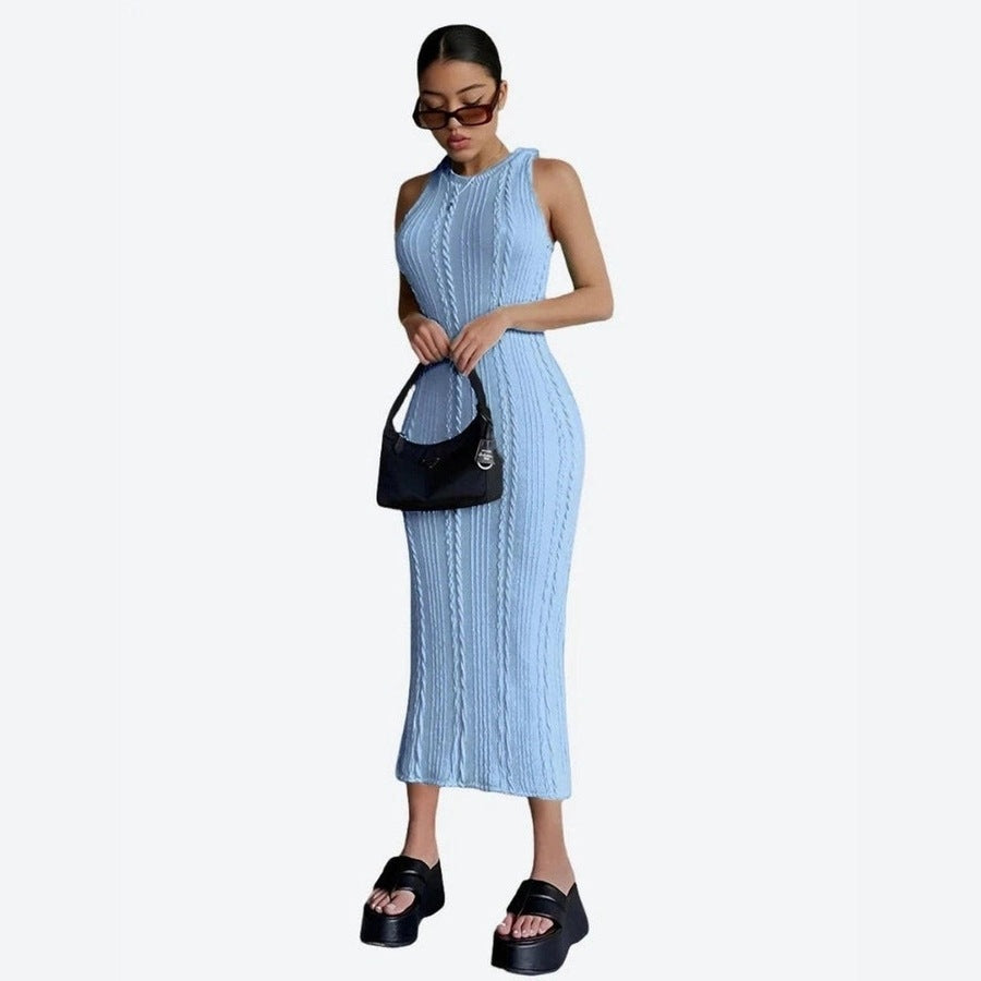 Trendy Sleeveless Ribbed Knit Midi Dresses