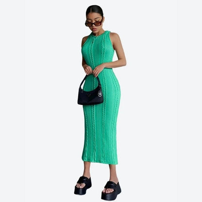 Trendy Sleeveless Ribbed Knit Midi Dresses