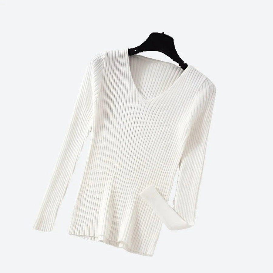 Trendy V-Neck Ribbed Knit Sweaters