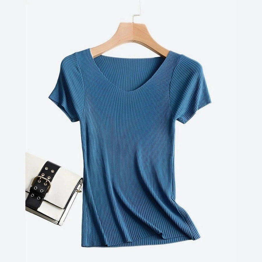 Trendy V-Neck Short-Sleeve Knit Tops