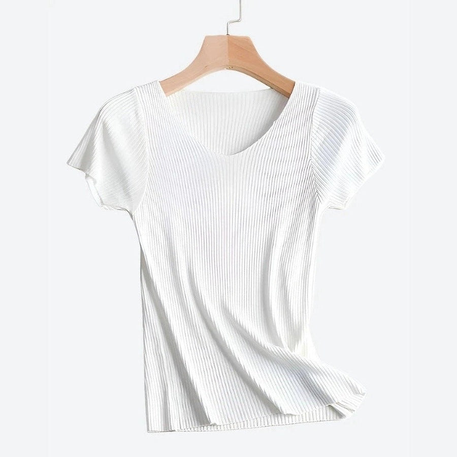 Trendy V-Neck Short-Sleeve Knit Tops