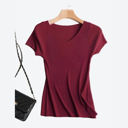 Trendy V-Neck Short-Sleeve Knit Tops