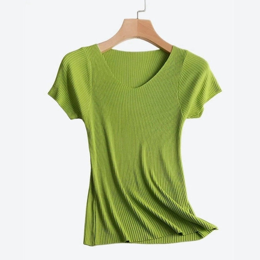 Trendy V-Neck Short-Sleeve Knit Tops