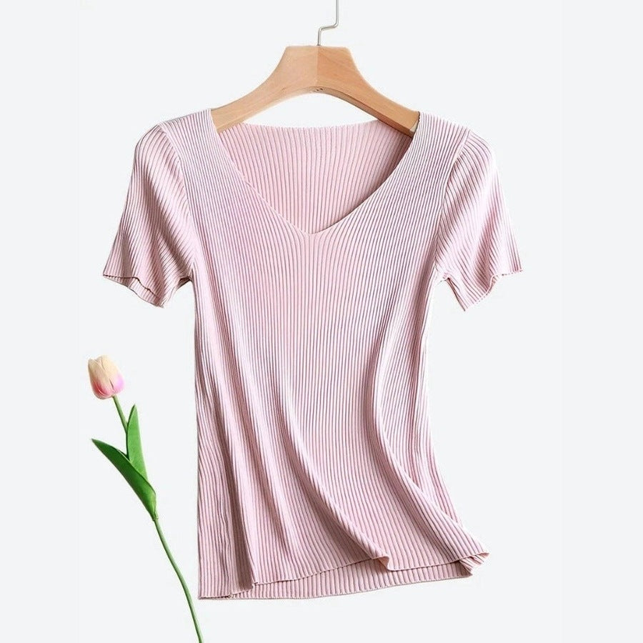 Trendy V-Neck Short-Sleeve Knit Tops