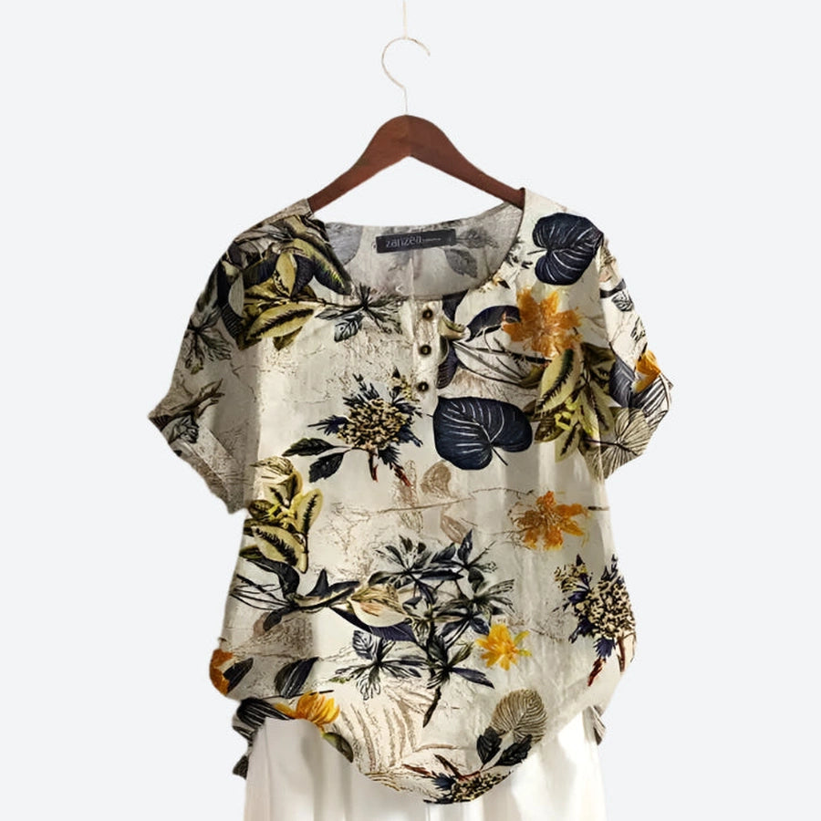 Tropical Printed Button Casual Blouses