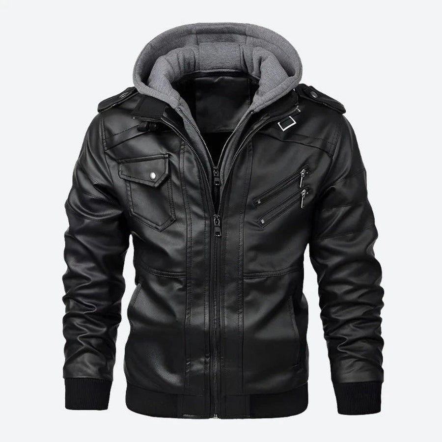 Versatile Hooded Faux Leather Jackets